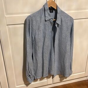 Light Blue Gray Silk Button-Down Shirt